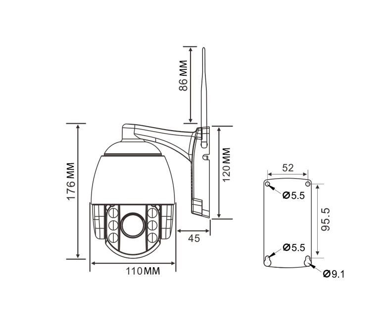 WPT6 Series 100M IR 5.0M Pixels HD 5X Optical Zoom WiFi Auto tracking PTZ Camera